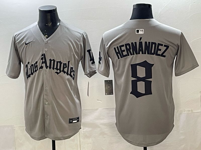 Men 2026 Los Angeles Dodgers #8 Hernandez Grey Five generations Nike MLB Jersey style 001